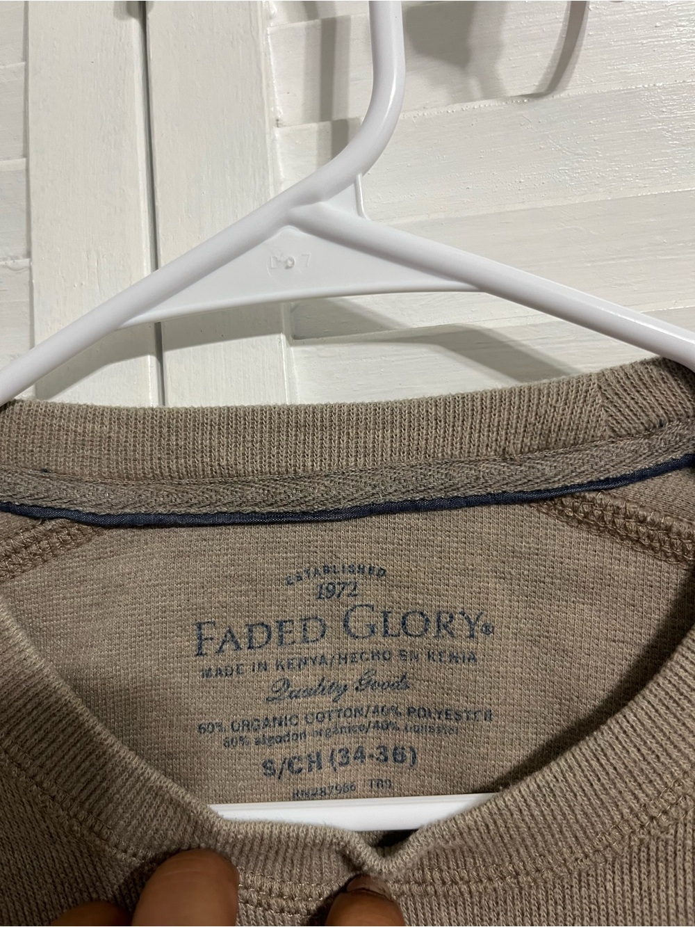 Faded Glory Pullover Sweatshirt in Taupe with Navy Trim